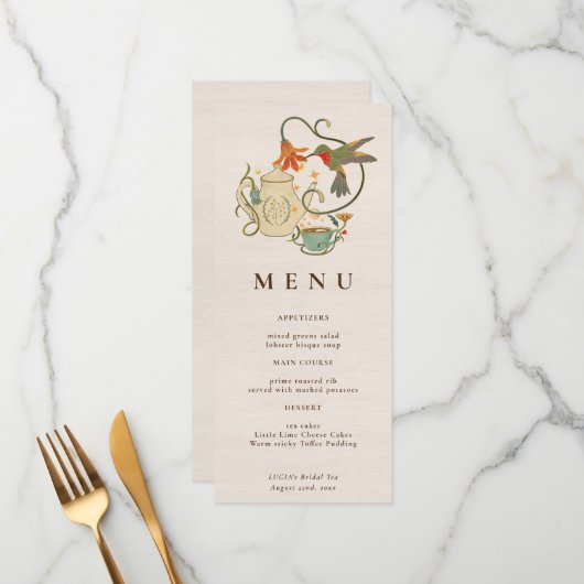 Linnen Fairy Core Wildflower Tea Party Menu (Voorkant / Achterkant in situ)