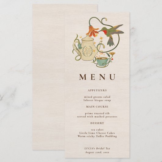 Linnen  Fairy Core Wildflower Tea Party Menu (Voorkant / Achterkant)