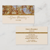 Linnen | Faux Gold Glitter Marble Agate Monogram Visitekaartje (Voorkant / Achterkant)