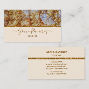 Linnen   Faux Gold Glitter Marble Agate Monogram Visitekaartje