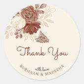 Linnen gouden glitter waterverf bloemenbruiloft gu ronde sticker (Voorkant)