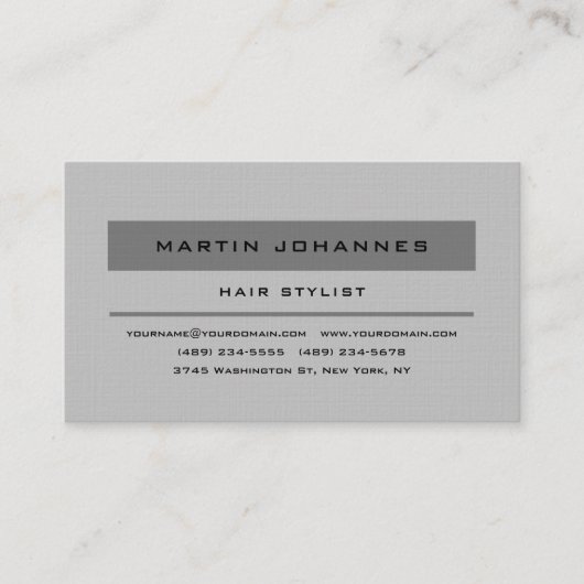 Linnen Grijs Elegant Professional Plain Modern Visitekaartje (Voorkant)