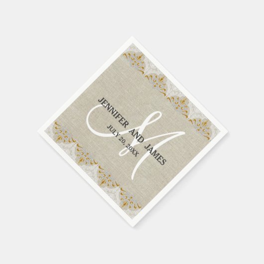 Linnen Kant Goud Rustiek Trouwpapier Servetten (Hoek)