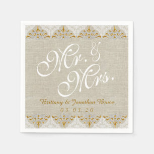 Linnen kant Mr Mrs Rustic Trouwpapier Napkins Servetten