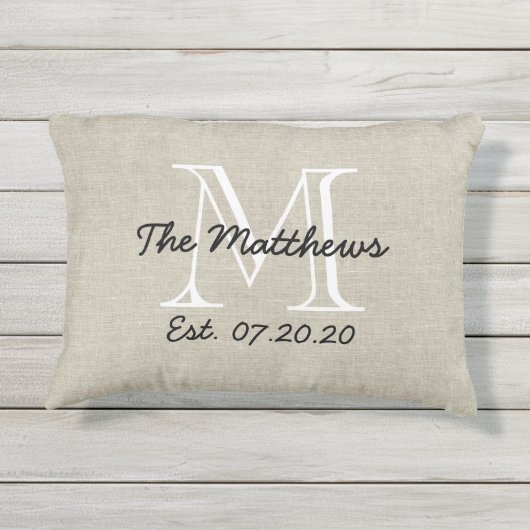 Linnen Look Custom Family Monogram Kussen (Achterkant)