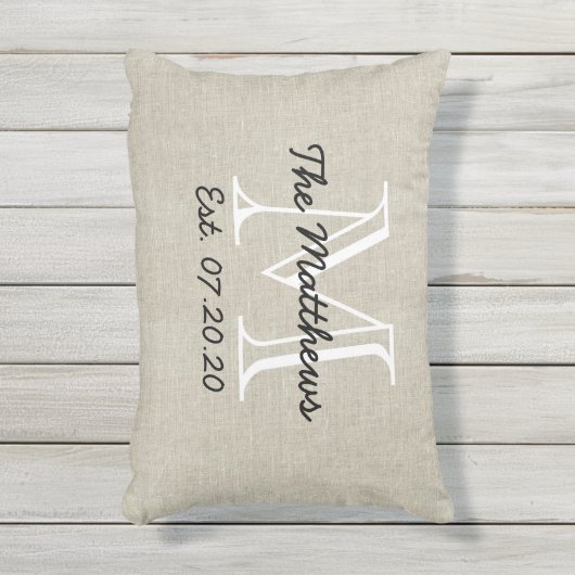 Linnen Look Custom Family Monogram Kussen (Voorkant (verticaal))