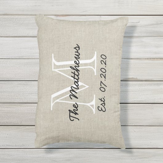 Linnen Look Custom Family Monogram Kussen (Achterkant (verticaal))