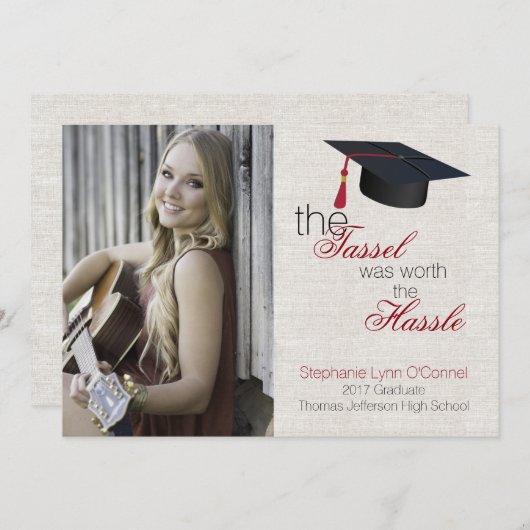 Linnen look foto Afstuderen aankondiging (Voorkant / Achterkant)