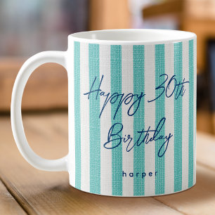 Linnen Look Gestreepte Gelukkige Verjaardag 30e Mi Koffiemok