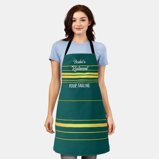 Linnen Luxe Modern Groen Goud Textuur Collectie Schort (Gedragen)