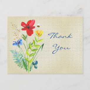 Linnen met geschilderde bloemenboeket Bedankt Briefkaart