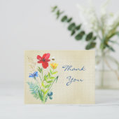 Linnen met geschilderde bloemenboeket dank je wel briefkaart (Staand voorkant)