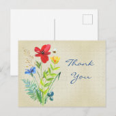 Linnen met geschilderde bloemenboeket dank je wel briefkaart (Voorkant / Achterkant)