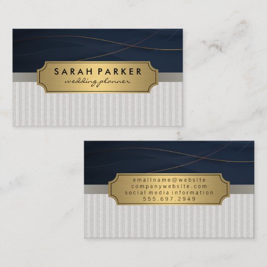 Linnen Metaalachtig Goud Blauw Visitekaartje (Voorkant / Achterkant)