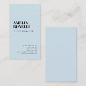 Linnen Modern Minimalist Professional Plain Blue Visitekaartje (Voorkant / Achterkant)