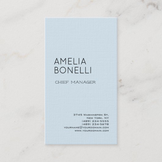 Linnen Modern Minimalist Professional Plain Blue Visitekaartje (Voorkant)