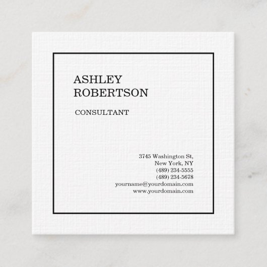 Linnen Modern Plain Professioneel Minimalistisch W Vierkante Visitekaartje (Voorkant)