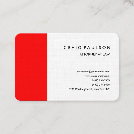Linnen Modern Rood Wit Professionele Minimalist Visitekaartje (Voorkant)