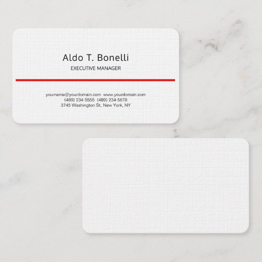 Linnen Moderne Minimalistische Plain Rood Wit Visitekaartje (Voorkant / Achterkant)