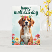 Linnen Moederdag Hond Kaart (Gele Bloem)