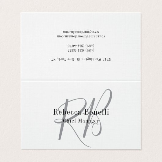 Linnen Monogram Manager Tent Fold Plain Visitekaartje (Buitenkant ongevouwen)