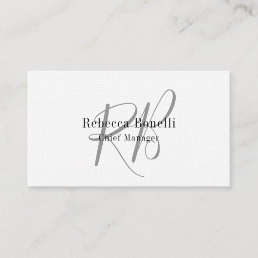 Linnen Monogram Manager Tweezijdige Plain Visitekaartje (Voorkant)