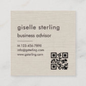 Linnen Monogram QR Code Minimalistisch Vierkante Visitekaartje (Achterkant)