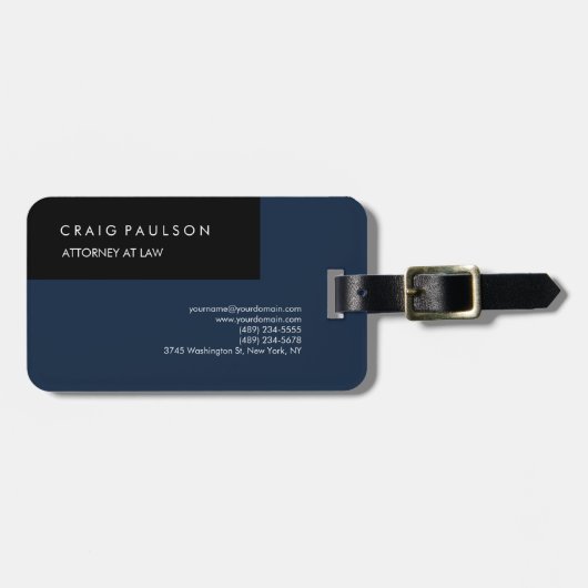 Linnen Navy Blue Zwart Elegant Plain Professional Bagagelabel (Voorkant horizontaal)