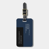 Linnen Navy Blue Zwart Elegant Plain Professional Bagagelabel (Voorkant verticaal)
