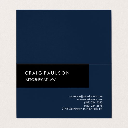 Linnen Navy Blue Zwart Elegant Plain Professional Visitekaartje (Buitenkant ongevouwen)