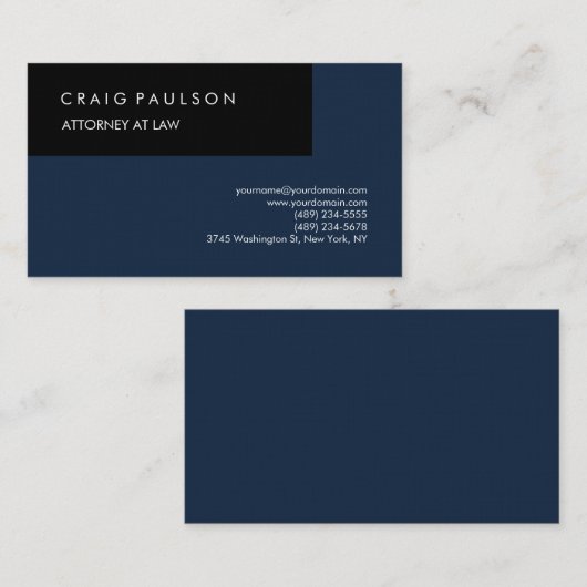 Linnen Navy Blue Zwart Elegant Plain Professional Visitekaartje (Voorkant / Achterkant)