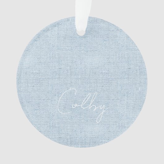 Linnen Pastel Blauw Nieuwe Baby NAAM GeboorteDatum Ornament (voorkant)