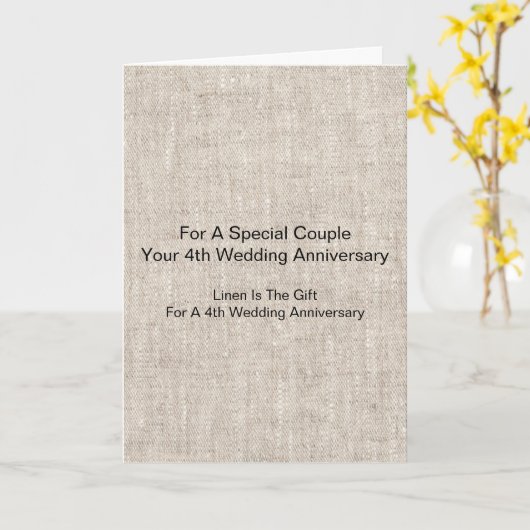 Linnen Patroon Gepersonaliseerde 4e bruiloft Jubil Kaart (Gele Bloem)