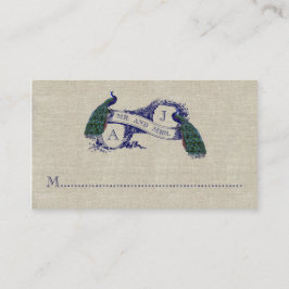 Linnen Peacock Rustic Wedding Place Card Plaatskaartje