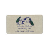 Linnen Peacock rustieke bruiloft RSVP Labels (Voorkant)