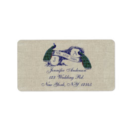Linnen Peacock rustieke bruiloft RSVP Labels