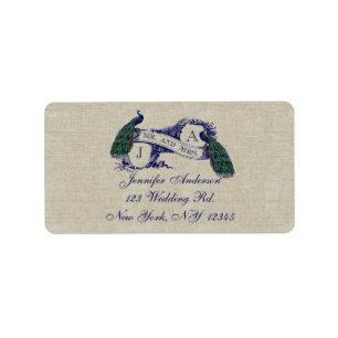 Linnen Peacock rustieke bruiloft RSVP Labels