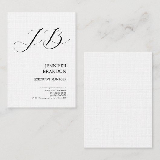 Linnen Plain Handschrift Monogram Minimalistisch Visitekaartje (Voorkant / Achterkant)