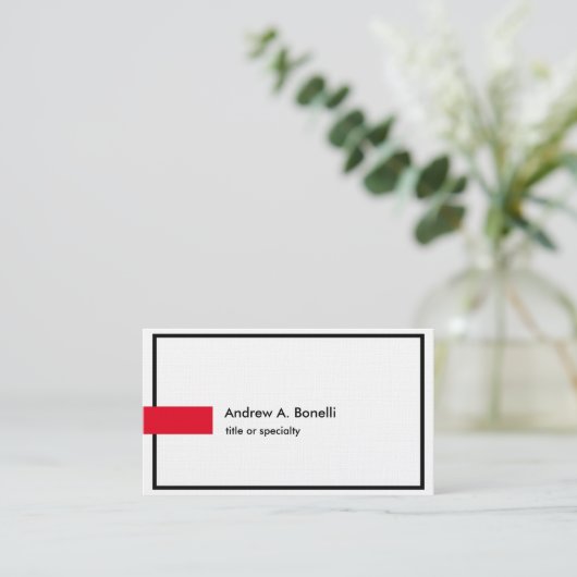 Linnen Plain Zwart Wit Rood Professioneel Modern Visitekaartje (Staand voorkant)