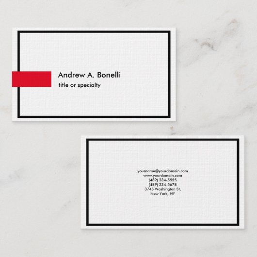 Linnen Plain Zwart Wit Rood Professioneel Modern Visitekaartje (Voorkant / Achterkant)