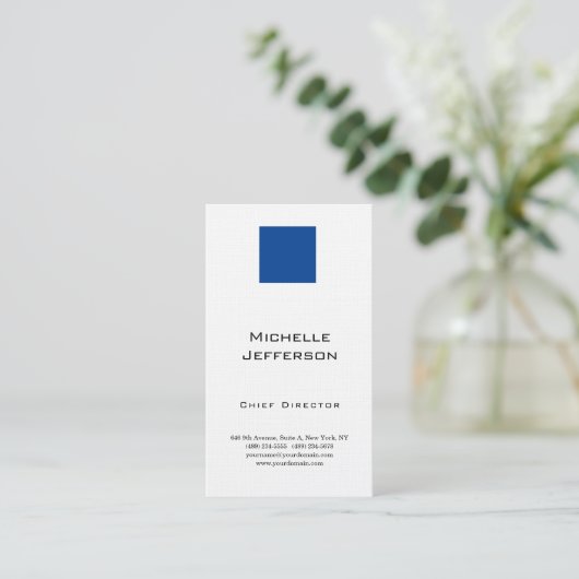 Linnen Professioneel Modern Blauw Wit Visitekaartje (Staand voorkant)