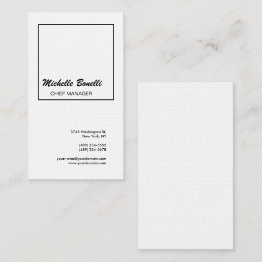 Linnen Professionele Minimalistische Zwart Wit Mod Visitekaartje (Voorkant / Achterkant)