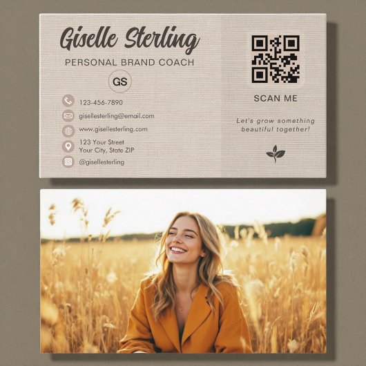 Linnen QR-code foto monogram social media  Visitekaartje