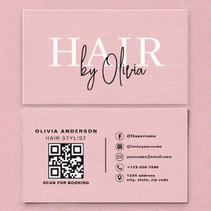 Linnen QR-code haarstylist roze typografie Visitekaartje