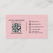 Linnen QR-code haarstylist roze typografie Visitekaartje (Achterkant)