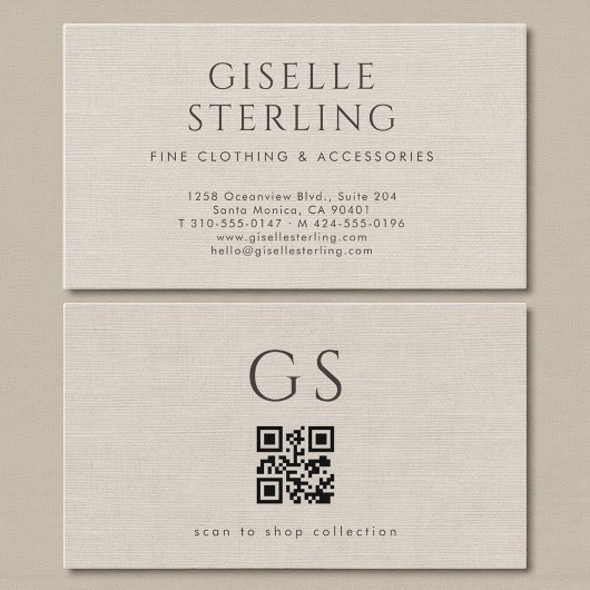 Linnen QR-code luxe boetiekkleding Visitekaartje