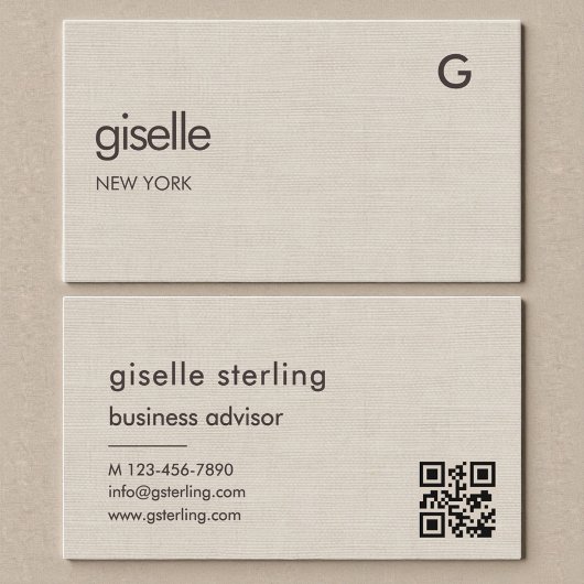 Linnen QR-code minimalistische monogram Visitekaartje