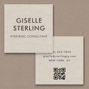 Linnen QR-code Moderne Minimaal Typografie  Vierkante Visitekaartje