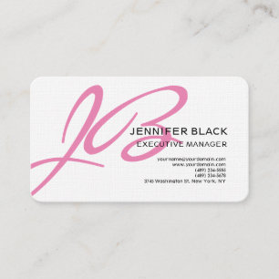 Linnen Script Monogram Roze Wit Modern Plain Visitekaartje