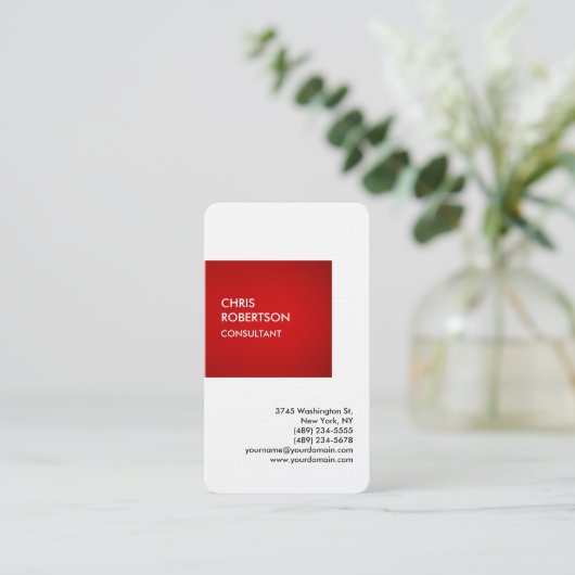 Linnen Special Red Private Unique Personal Visitekaartje (Staand voorkant)